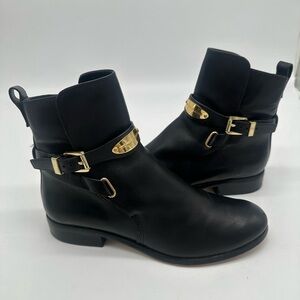 Michael Kors Arley Black Leather Ankle Boots with Gold Buckle like new! Size 7